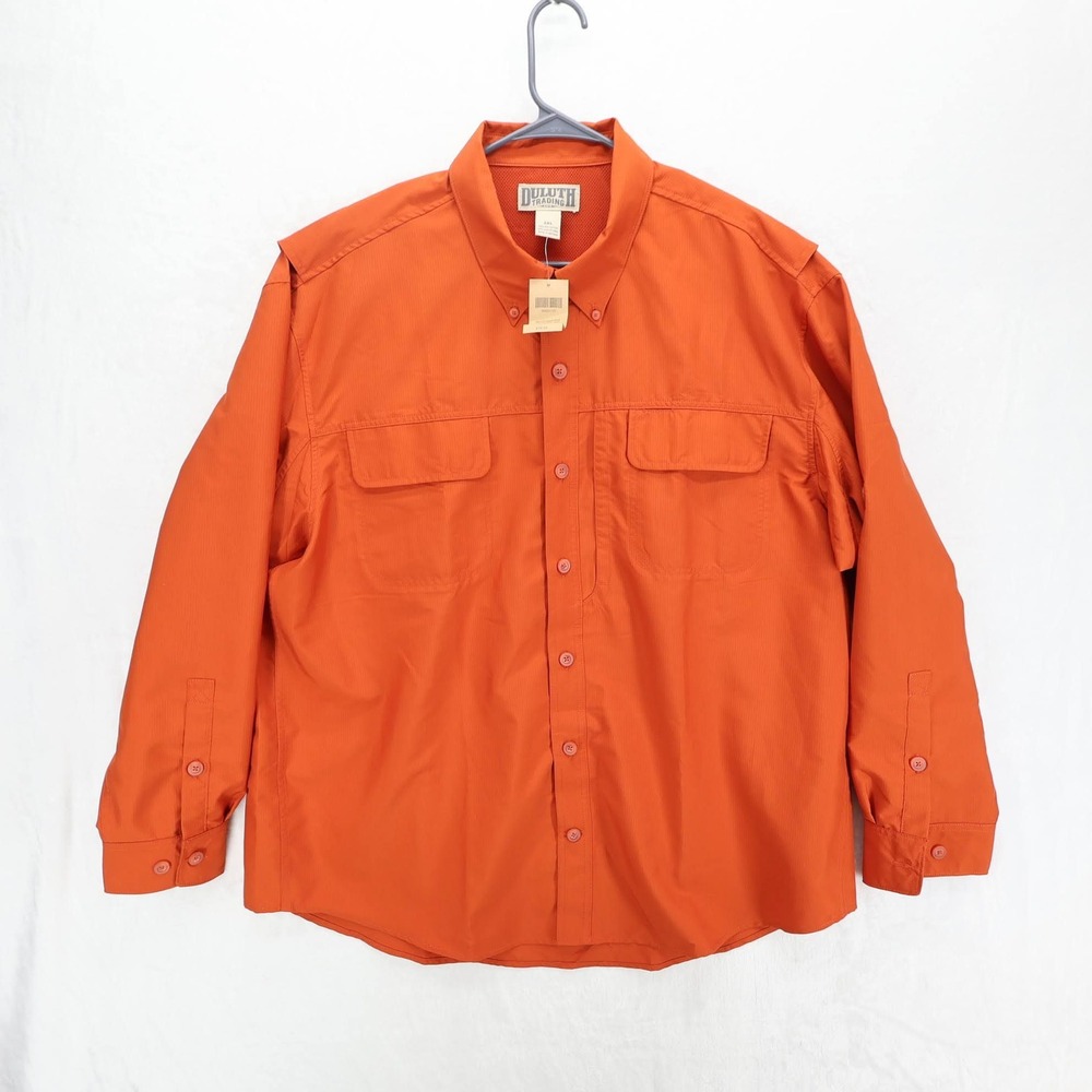 Duluth Trading Co MN LS Action Shirt Orange Ripstop Vented Mens 2XL 13252